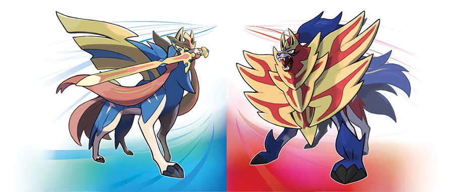 Artwork Pokémon Légendaires Zacian et Zamazenta - Pokémon Épée et Pokémon Bouclier