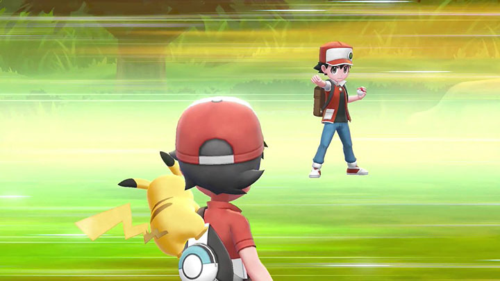 Red, Blue et Green de la partie Pokémon Let's Go Pikachu et Évoli