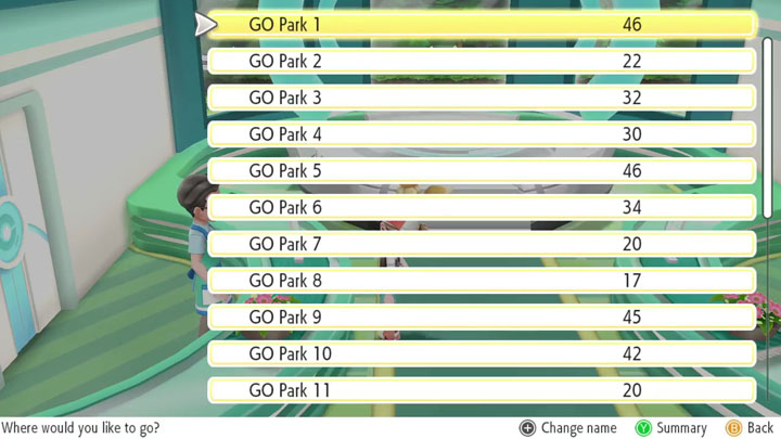 Go Park sur Pokémon Let's Go Pikachu et Évoli Go Park sur Pokémon Let's Go Pikachu et Évoli