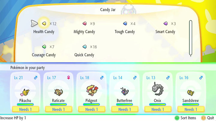 Bonbons sur Pokémon Let's Go Pikachu et Évoli