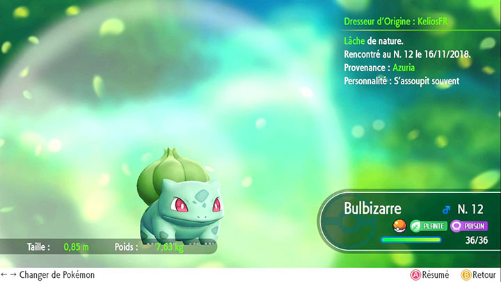 Bulbizarre - Pokémon offert à Azuria - Pokémon Let's Go Pikachu et Pokémon Let's Go Évoli