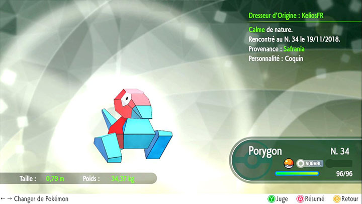 Porygon - Pokémon offert à Safrania - Pokémon Let's Go Pikachu et Pokémon Let's Go Évoli