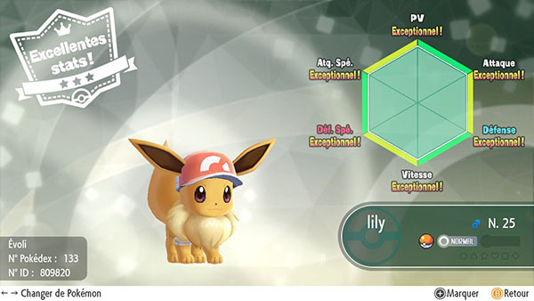 Juge des IV Pokémon Let's Go Pikachu et Évoli