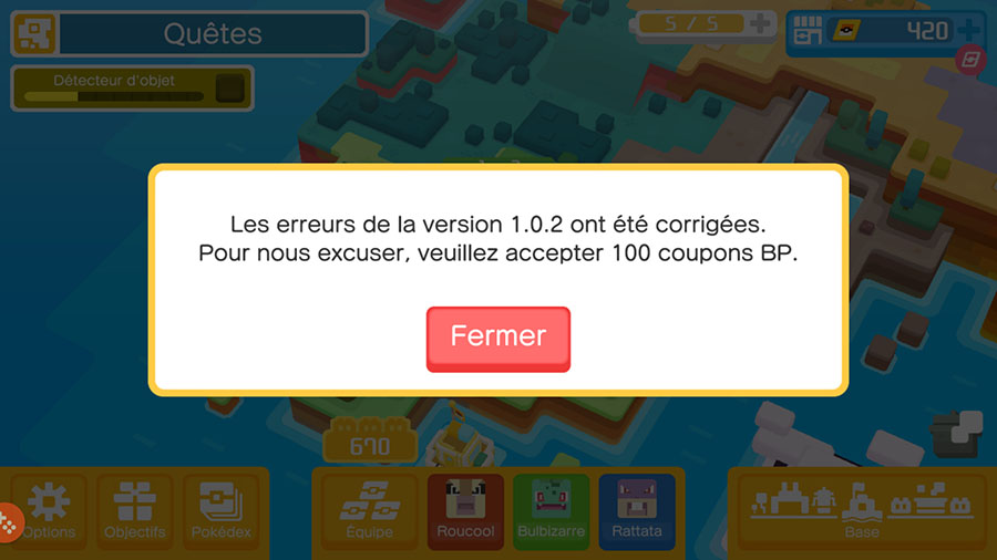 Pokémon Quest : mise à jour 1.0.3 sur mobile